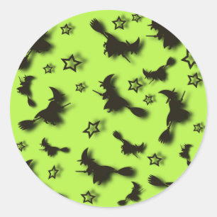 Flying witch among stars at Halloween night 3D Classic Round Sticker