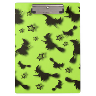 Flying witch among stars at Halloween night 3D Clipboard