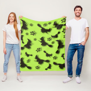 Flying witch among stars at Halloween night 3D Fleece Blanket