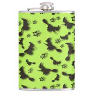 Flying witch among stars at Halloween night 3D   Hip Flask