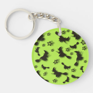Flying witch among stars at Halloween night 3D  Keychain