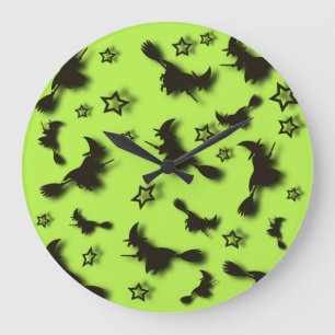 Flying witch among stars at Halloween night 3D Large Clock