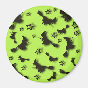 Flying witch among stars at Halloween night 3D Magnet