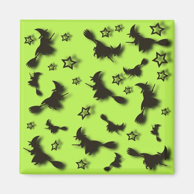 Flying witch among stars at Halloween night 3D  Magnet (Front)