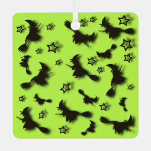 Flying witch among stars at Halloween night 3D Metal Ornament