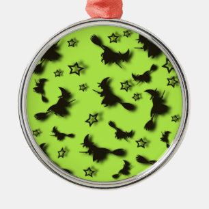 Flying witch among stars at Halloween night 3D Metal Ornament