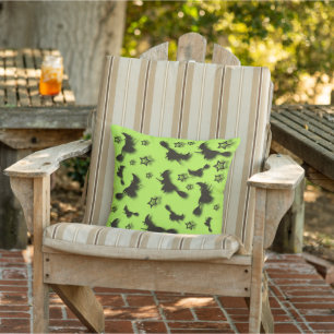 Flying witch among stars at Halloween night 3D  Outdoor Pillow