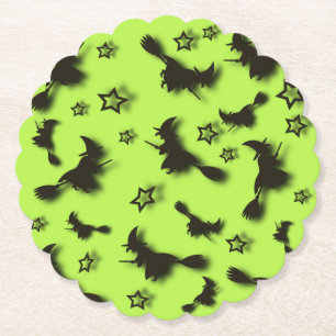 Flying witch among stars at Halloween night 3D  Paper Coaster