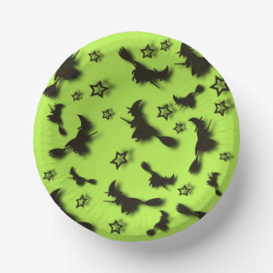 Flying witch among stars at Halloween night 3D Paper Plate