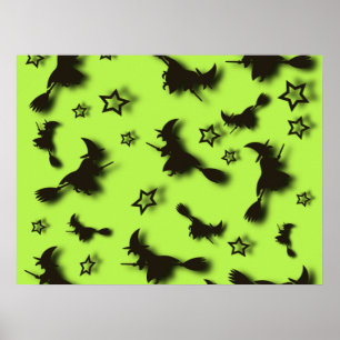 Flying witch among stars at Halloween night 3D Poster