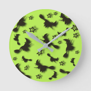 Flying witch among stars at Halloween night 3D  Round Clock