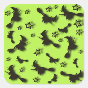 Flying witch among stars at Halloween night 3D  Square Sticker