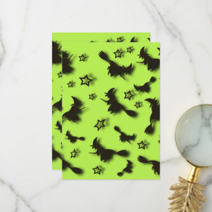 Flying witch among stars at Halloween night 3D Thank You Card