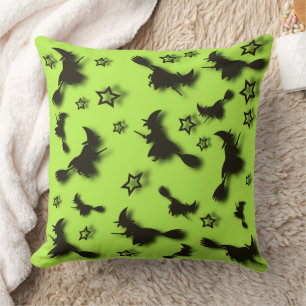 Flying witch among stars at Halloween night 3D Thr Throw Pillow