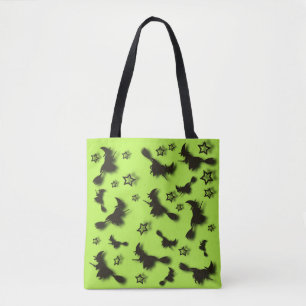 Flying witch among stars at Halloween night 3D Tote Bag