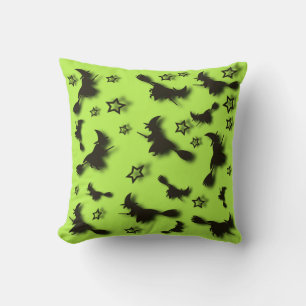 Flying witch among stars at Halloween night Throw Pillow