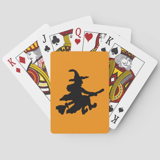 Flying Witch Black on Orange Playing Cards (Back)