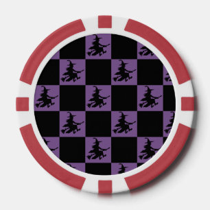 Flying Witch Black & Purple Chequered Poker Chips