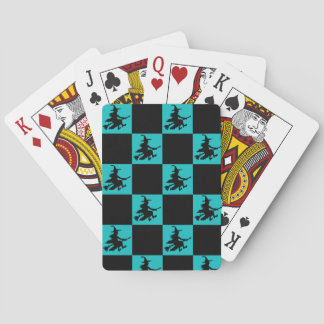 Flying Witch Black & Teal Chequered Playing Cards