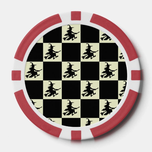 Flying Witch Black & Yellow Chequered Poker Chips (Front)