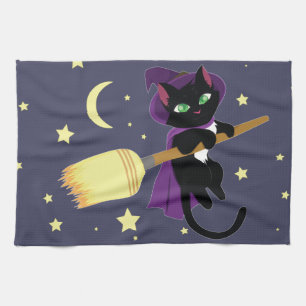 Flying Witch Cat Kitchen Towel