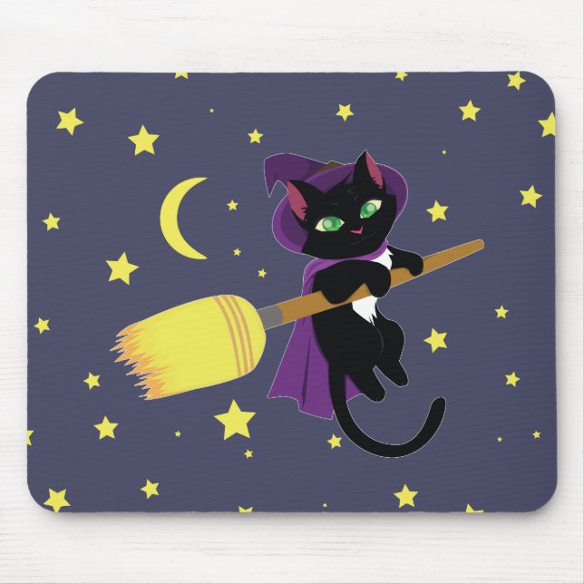 Flying Witch Cat Mouse Pad (Front)