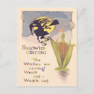 Flying Witch Full Moon Corn Cob Candle Postcard