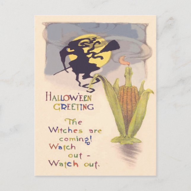 Flying Witch Full Moon Corn Cob Candle Postcard (Front)