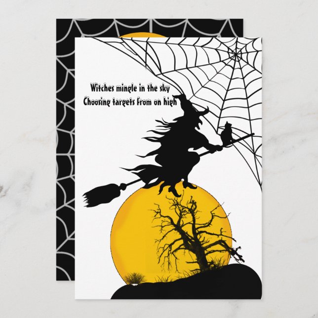 Flying Witch Full Moon Spooky Quote Dark Halloween Holiday Card (Front/Back)