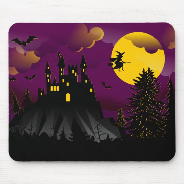 Flying witch Halloween Mouse Pad (Front)