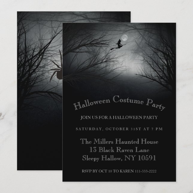 Flying Witch Haunted Halloween Party Invitation (Front/Back)