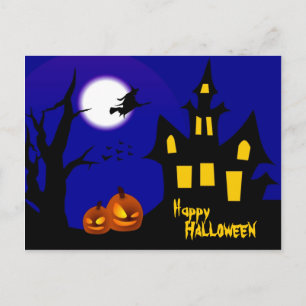 Flying Witch in Halloween Night Postcard