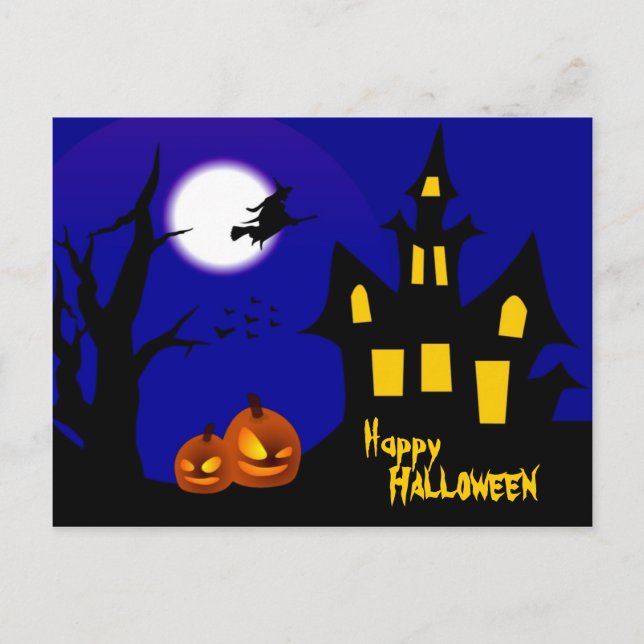 Flying Witch in Halloween Night Postcard (Front)