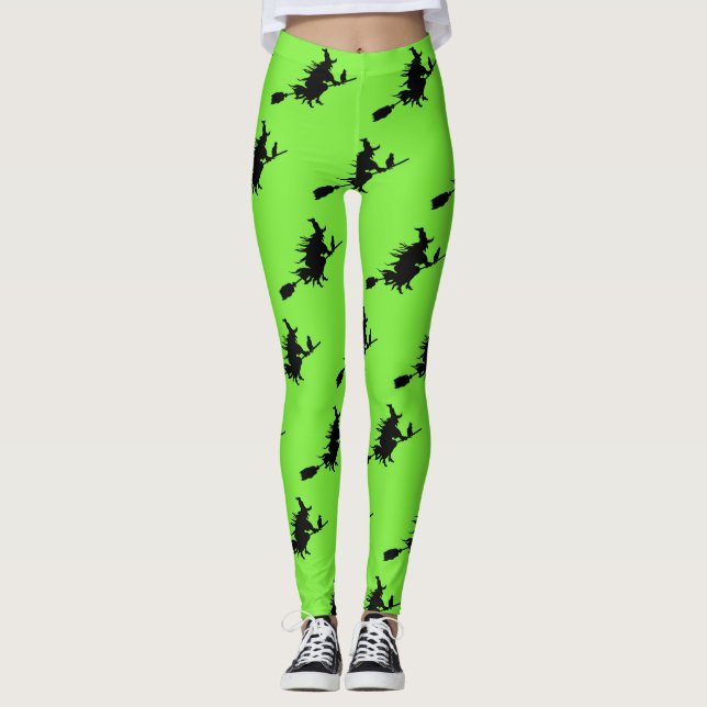 Flying Witch Lime Green Leggings (Front)