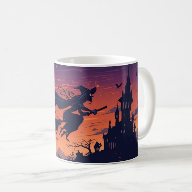 Flying Witch Mug | Classic Halloween Coffee Cup (Devant droit)