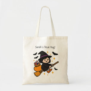 Flying Witch on Broom Trick o’ Treat bag