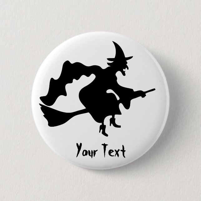 flying witch on broomstick 2 inch round button (Front)
