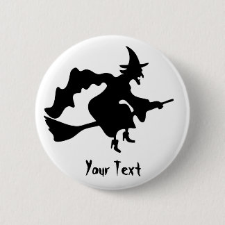 flying witch on broomstick 2 inch round button