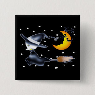 Flying Witch on Halloween Night 2 Inch Square Button