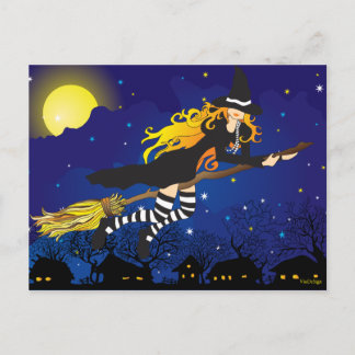 flying witch postcard