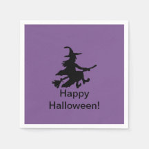 Flying Witch Purple -Happy HalloweenPaper Napkin