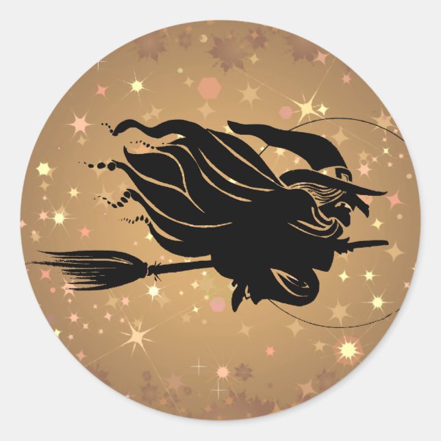 Flying Witch Silhouette Classic Round Sticker (Front)