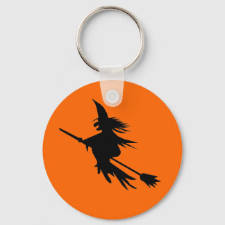 Flying Witch Silhouette | Halloween Orange Black Keychain