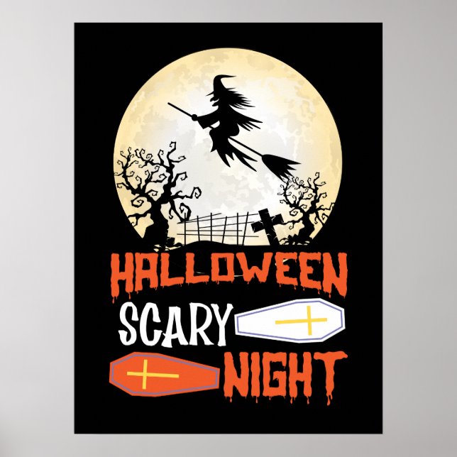 Flying Witch Spooky Halloween Night Poster (Front)