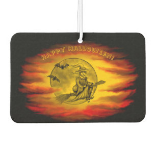 Flying witch with black cat , halloween night air freshener