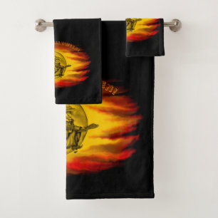 Flying witch with black cat , halloween night bath towel set