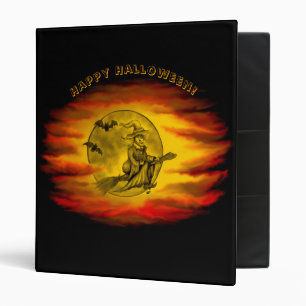 Flying witch with black cat , halloween night binder