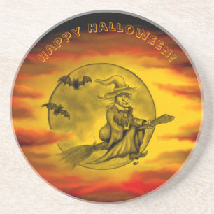 Flying witch with black cat , halloween night coaster