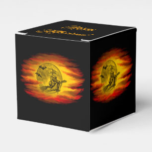 Flying witch with black cat , halloween night favor box