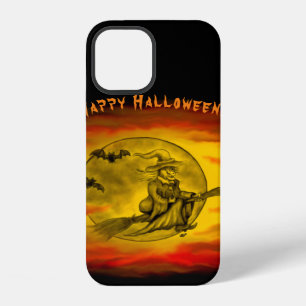 Flying witch with black cat , halloween night iPhone 12 case
